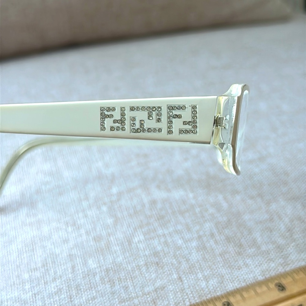 Fendi Cream Rectangular Glasses With Crystal Deta… - image 2